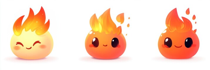 Fototapeta premium Adorable Fire Characters: Cute Digital Illustrations of Fire Spirits