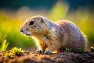 Obraz premium Prairie Dog Photography: Bent Over Pose, Rule of Thirds, Wildlife Image, Nature Photo, Adorable Animal