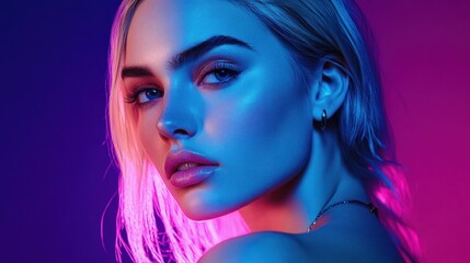 Obraz premium Neon Dreams: A Portrait of Feminine Beauty in Vivid Hues