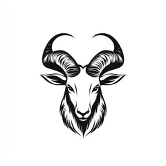Majestic ibex head, black and white line art illustration.
