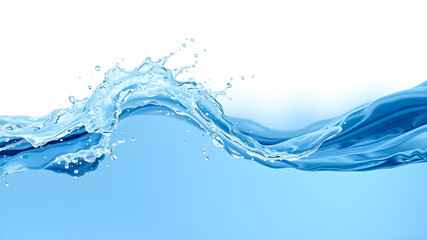 Isolated clean blue water wave swirl splash with splatters. Purity or energy concept. Realistic vector clear water splash falling drops frozen motion. Translucent aqua swirl splatters. Generative AI