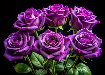 Purple Roses Black Background - Stunning AI Generated Floral Image, High Resolution, Rule of Thirds Composition