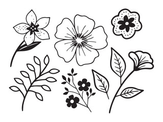 Flower element doodle hand drawn, cute icon, coloring book