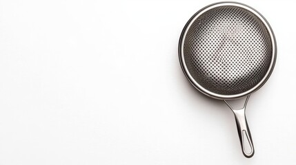 a stainless steel tea infuser, kitchen tool, mesh design, small handle, isolated on white background