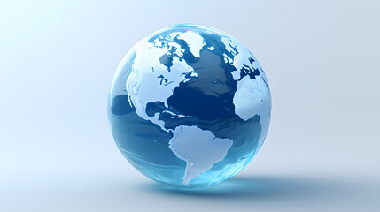 3D Rendered Blue Globe with World Map and Shiny Surface