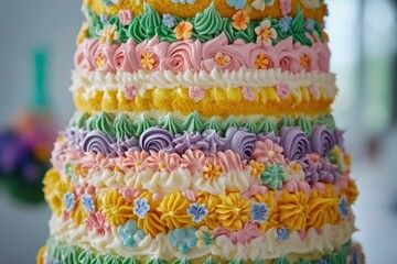 Colorful Floral Decorated Layered Cake