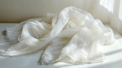 Soft White Sheer Fabric Draped Elegantly on a Bright Surface with Natural Light
