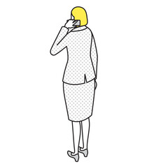 アイソメトリック_電話をする女性の後ろ姿のイラスト