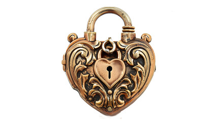 A decorative love lock with engraved initials, isolated on white background, cut out 