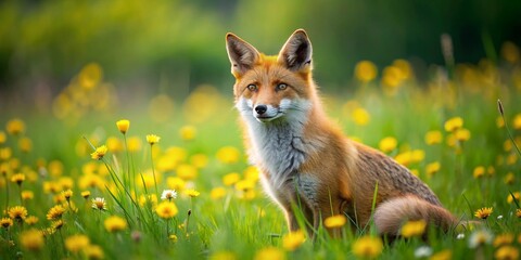 Red Fox in Buttercup Meadow - Rule of Thirds Photography - Wildlife Image