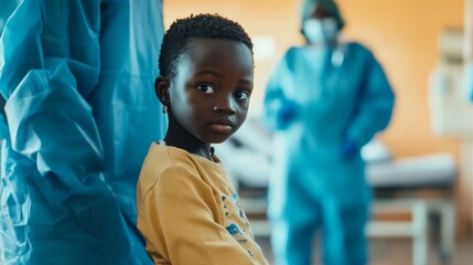 Pediatric hospital ward featuring dedicated medical professionals in protective gear, emphasizing compassionate care and safety in healthcare environments