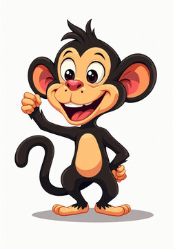 Friendly Monkey with Tail, Stylized 2D Vector Art on White Background
