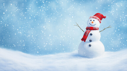 Fototapeta premium Cheerful snowman enjoys a snowy winter day in the park