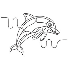 Cute cartoon dolphin, coloring page. Vector illustration