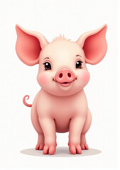 Fototapeta premium Adorable Piglet on White Background, 2D Vector Farm Animal Illustration 