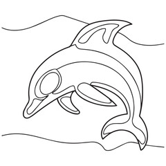 Cute cartoon dolphin, coloring page. Vector illustration