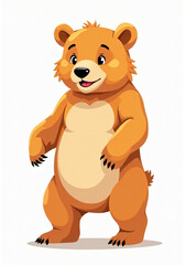 Fototapeta premium Playful Bear Cub Standing Upright, Stylized 2D Wildlife Art on White Background 