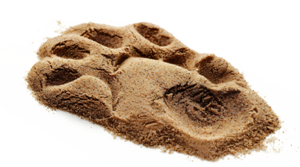 A cat paw print in sand, isolated on white background, cut out
