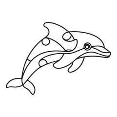 Cute cartoon dolphin, coloring page. Vector illustration