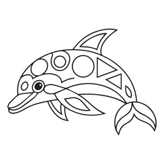 Cute cartoon dolphin, coloring page. Vector illustration