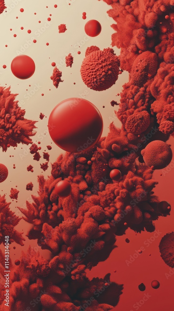 Poster Exploring the Abstract World of Red Particles and Textures in Captivating Movement
