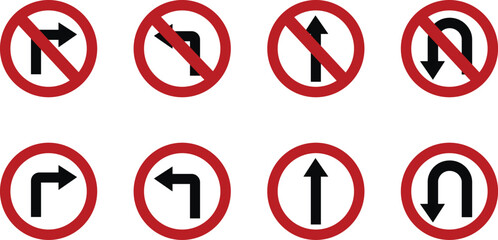 road sign icon in Flat, outline different style set isolated on transparent background. Bended arrow, turning, zig zag, crossroads navigation arrows. Driving direction mark, vector for apps, web