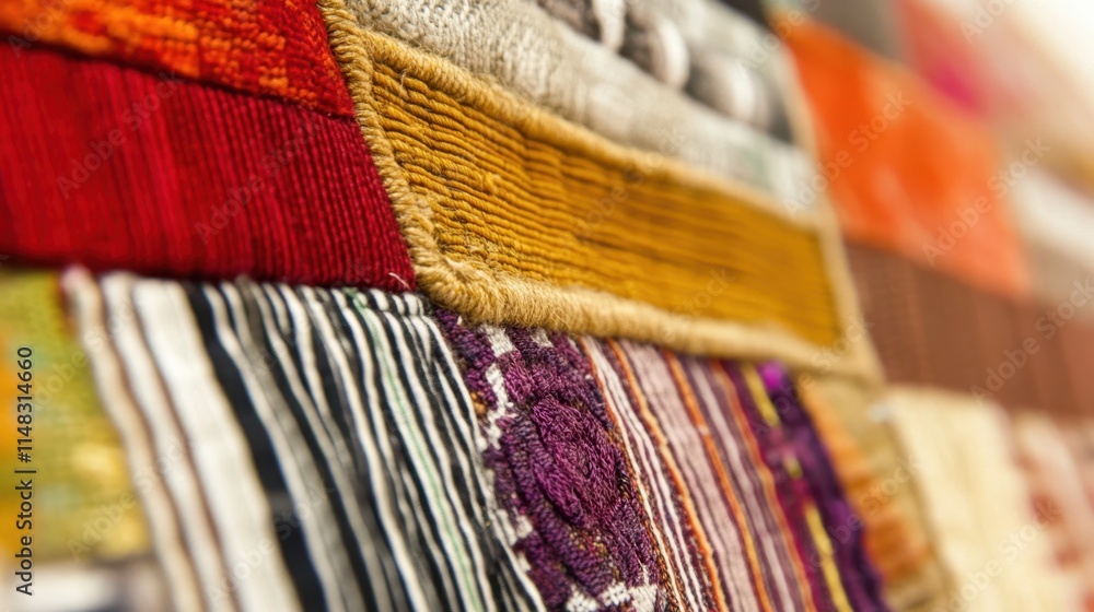 Aufkleber vibrant textile tapestry showcasing intricate patterns and rich colors from artisans