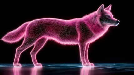 Fototapeta premium Neon Wireframe Wolf in Futuristic Style Illustrating Digital Art and Technology Concept
