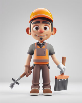 Cartoon Construction Worker Illustration with Tools for Creative Projects