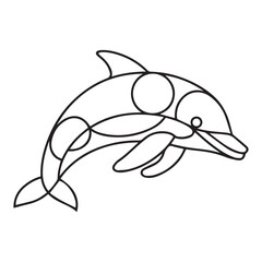 Cute cartoon dolphin, coloring page. Vector illustration