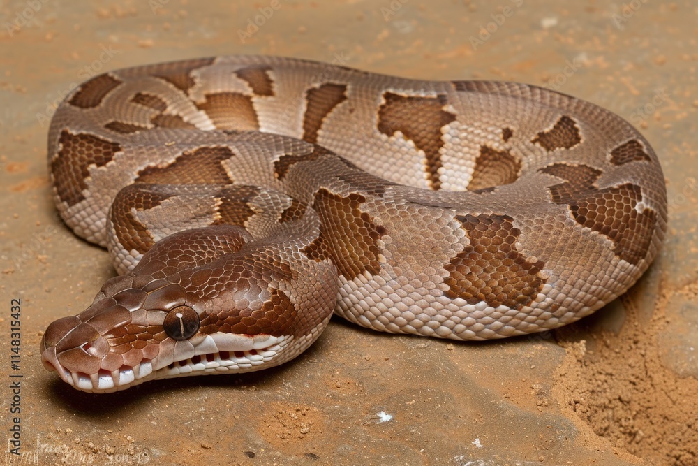 Poster python snake sunbathing on the ground desert environment wildlife photography close-up view reptile 