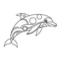 Cute cartoon dolphin, coloring page. Vector illustration