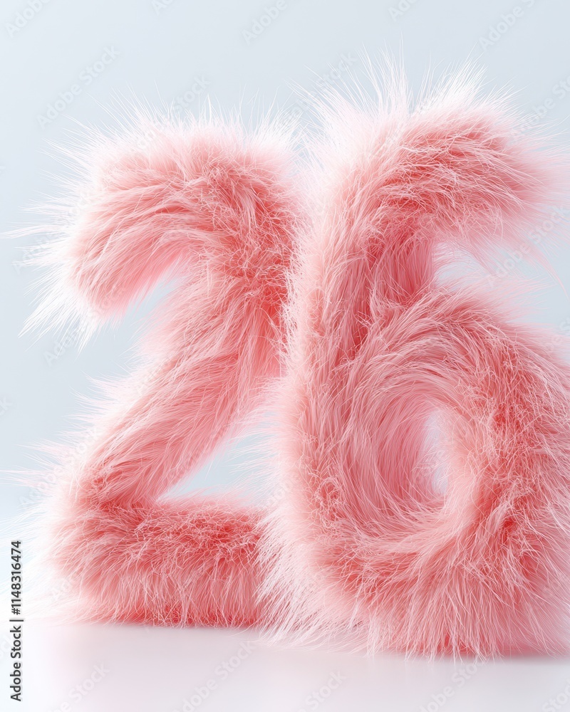 Poster fluffy light pink figure highlighting the playful charm of a whimsical number display