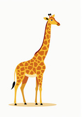 Obraz premium Playful Giraffe with Spotted Fur, Cartoon Wildlife Design on White Background 