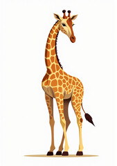 Obraz premium Playful Giraffe with Spotted Fur, Cartoon Wildlife Design on White Background 
