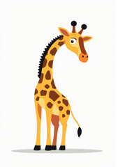 Obraz premium Playful Giraffe with Spotted Fur, Cartoon Wildlife Design on White Background 