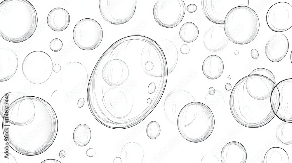 Poster Abstract Background With Transparent Soap Bubbles Floating, Drawing For Coloring Book Vector Style