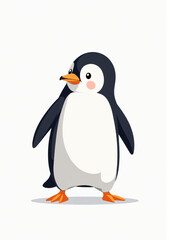 Obraz premium Adorable Penguin in Snow, Stylized 2D Wildlife Art on White Background 