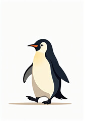 Adorable Penguin in Snow, Stylized 2D Wildlife Art on White Background

