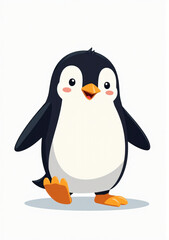Obraz premium Playful Penguin with Flippers, Cartoon Animal on White Background 