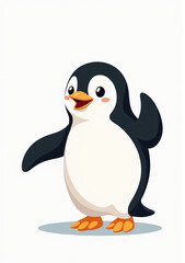 Obraz premium Playful Penguin with Flippers, Cartoon Animal on White Background 