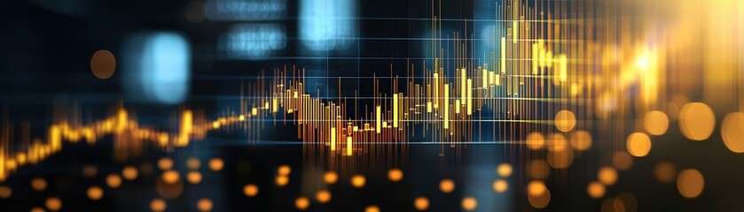 A dynamic financial chart showcasing upward trends with glowing elements, representing market analysis and data visualization.