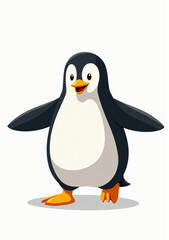 Obraz premium Cute Penguin Standing on White Background, 2D Vector Animal Illustration 