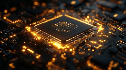 Illuminated central processing unit on circuit board. (1)