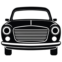 Classic car front view silhouette on white background
