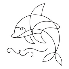 Vector Illustration of Black Line Art Dolphin Cartoon on a White Background