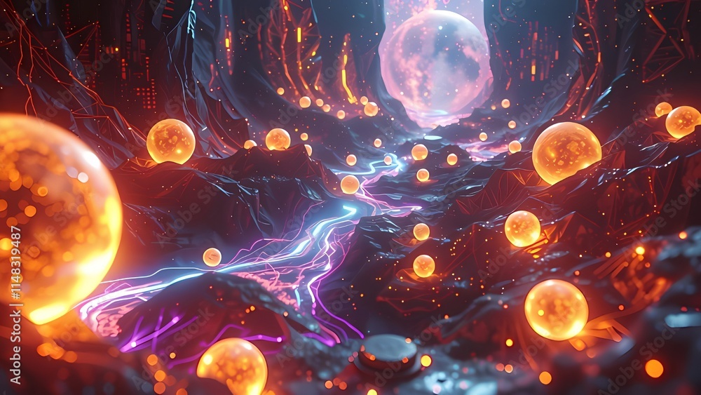 Poster the image is a glowing blue planet in a futuristic space setting with swirling energy patterns and a