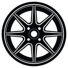 Classic car wheel silhouette on white background