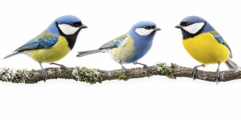Winter Trio Perched Snowy Branch