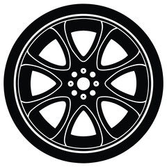 Compact car wheel silhouette on white background